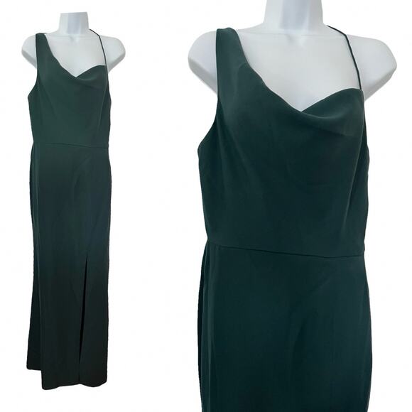 After Six Long Formal Gown Maxi Dress Size 8 Evergreen Side Slit Bridesmaid NWT - Picture 1 of 5